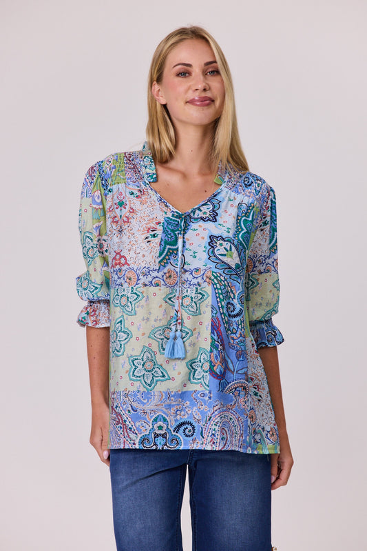 Aurora Peasant Top - Blue