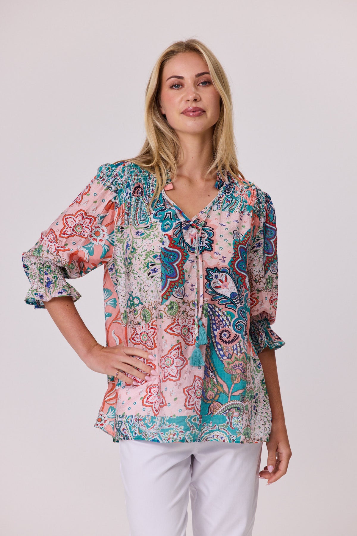 Aurora Peasant Top - Coral