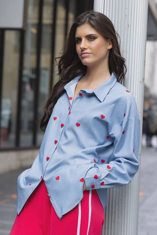 Demi Denim Blue Shirt/Hearts