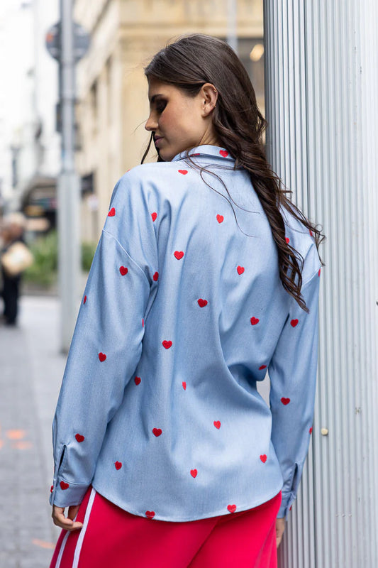 Demi Denim Blue Shirt/Hearts