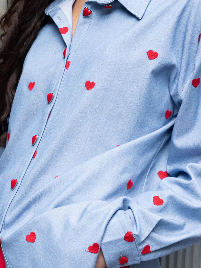 Demi Denim Blue Shirt/Hearts
