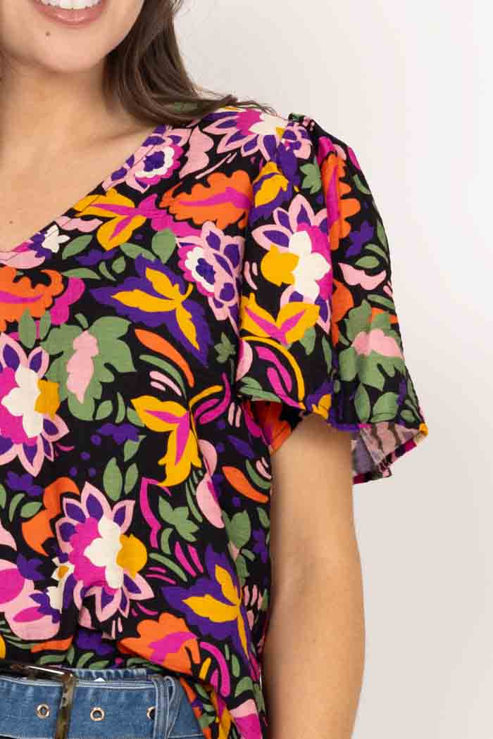 Dehlia Top - Black Floral