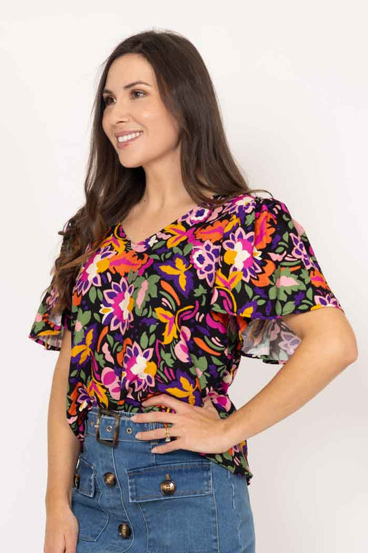Dehlia Top - Black Floral