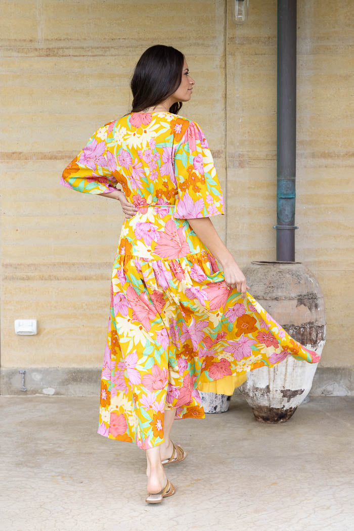 Bonnie Wrap Dress - Mustard Floral