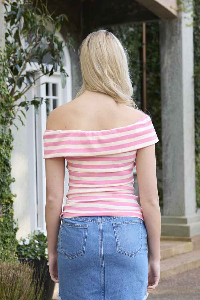 Rosie Stripe - Off the Shoulder Top - Pink
