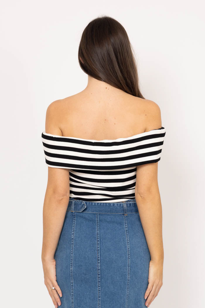 Rosie Stripe -Off The Shoulder Top - Black