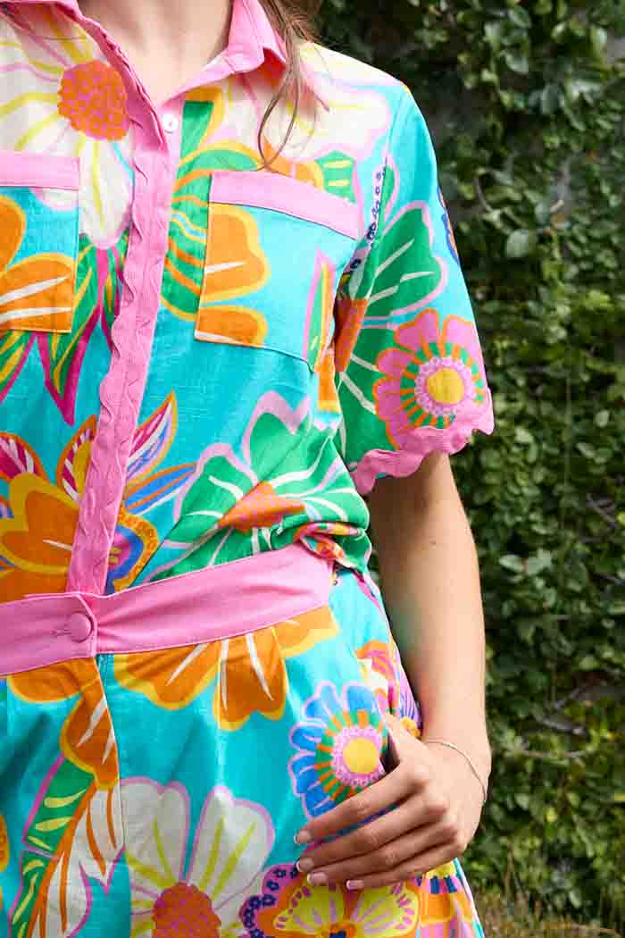 Tina Shirt - Teal Floral