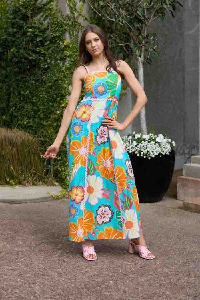 Poppy Maxi Dress - Teal Floral