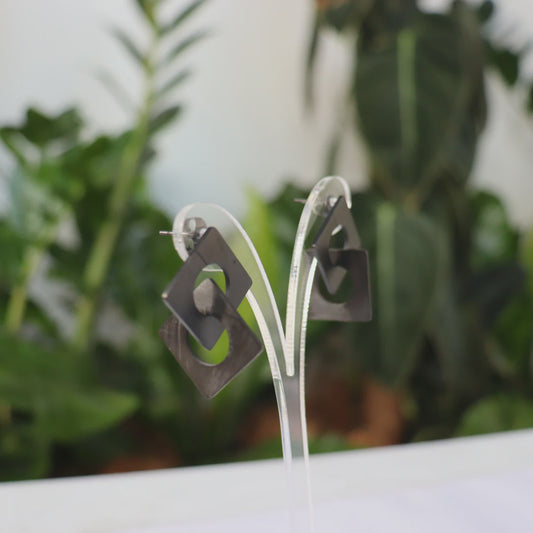 Carre Black Stud Earrings