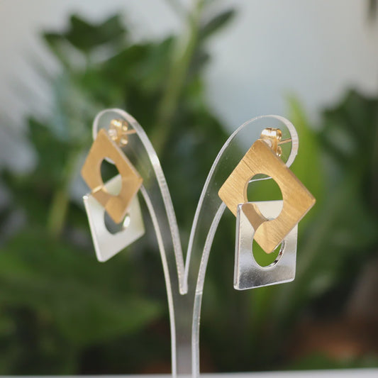 Carre Yellow Gold & Silver Stud Earrings