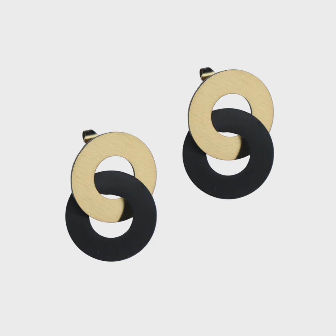Circula Yellow Gold & Black Stud Earrings