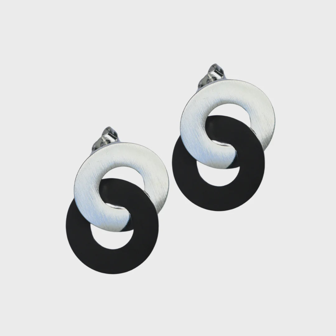 Circula Silver & Black Stud Earrings