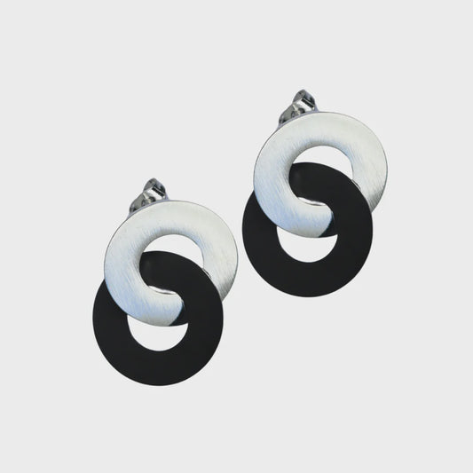 Circula Silver & Black Stud Earrings