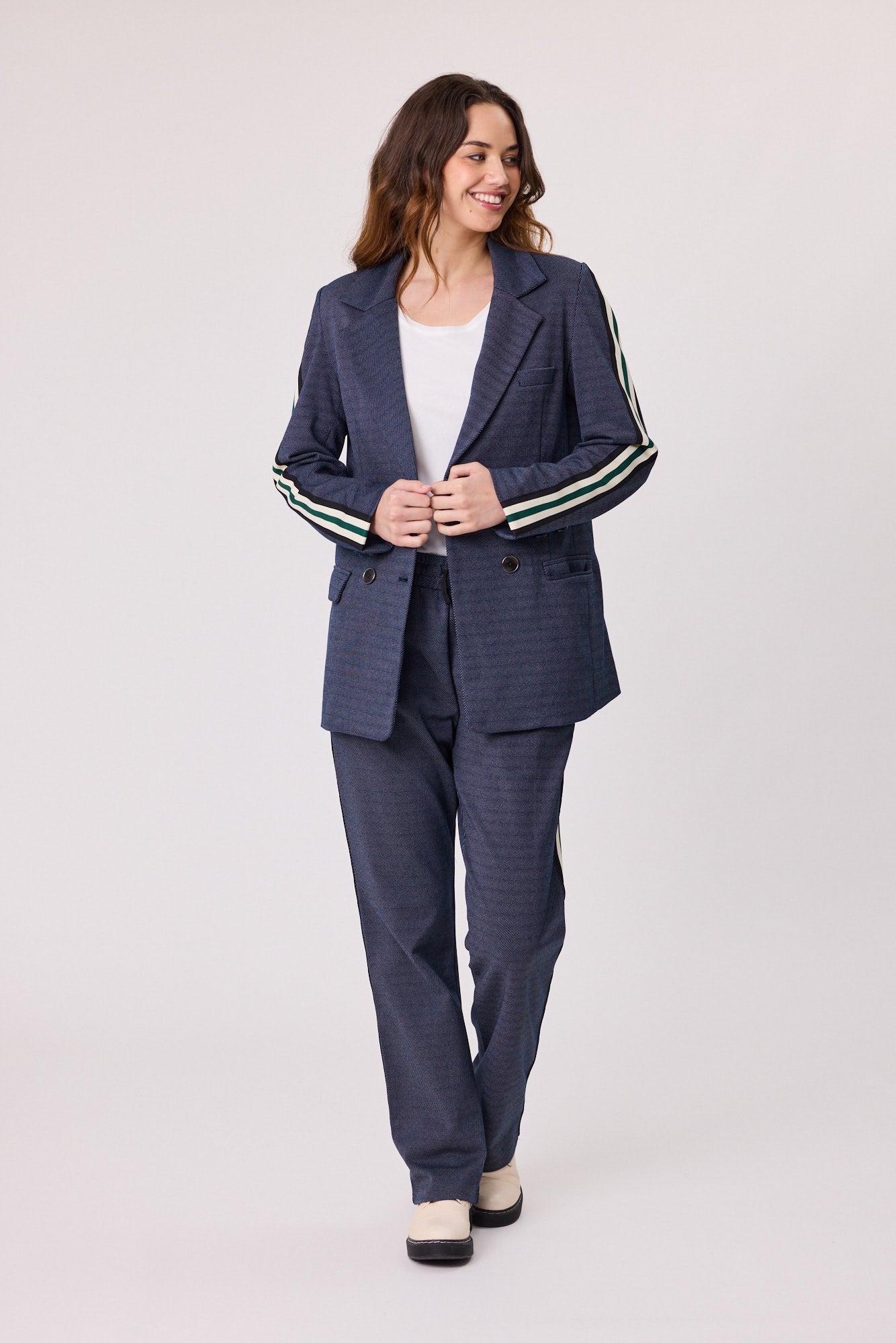 Cleo Stripe Trim Jacket - Navy