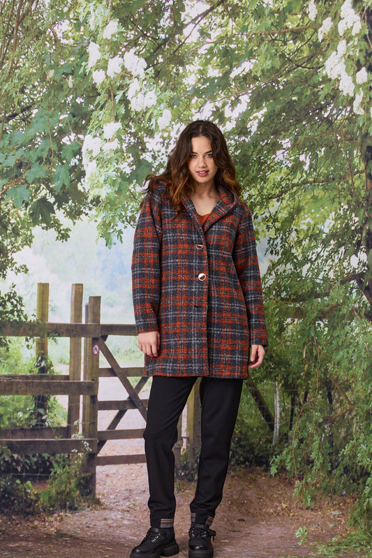 Hooded Coat - Charcoal/Rust