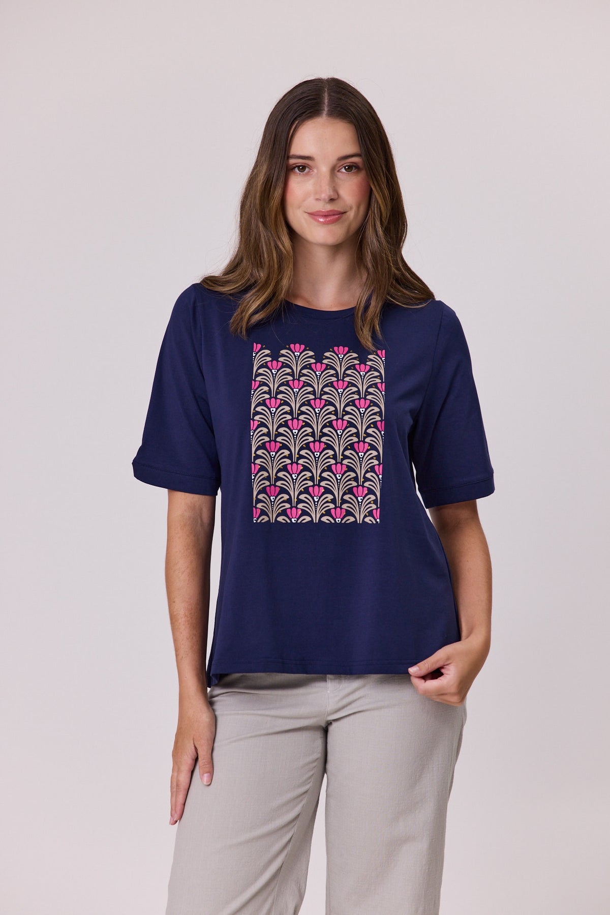 Diamante Trim T-Shirt - Navy
