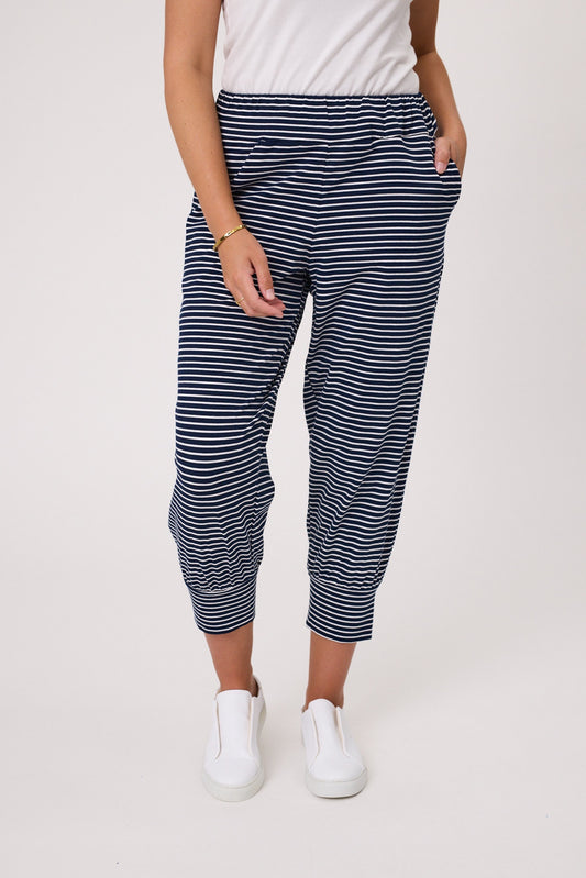 Kylie Side Pocket Stripe Harem Pant - Navy/White
