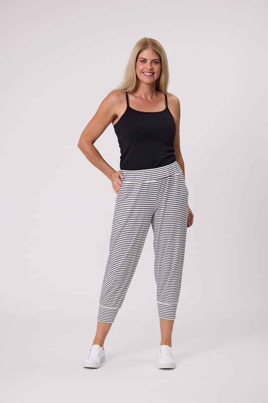 Kylie Side Pocket Stripe Harem Pant - White/Black
