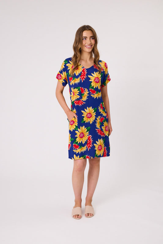 Blakely Print Dress - Cobalt