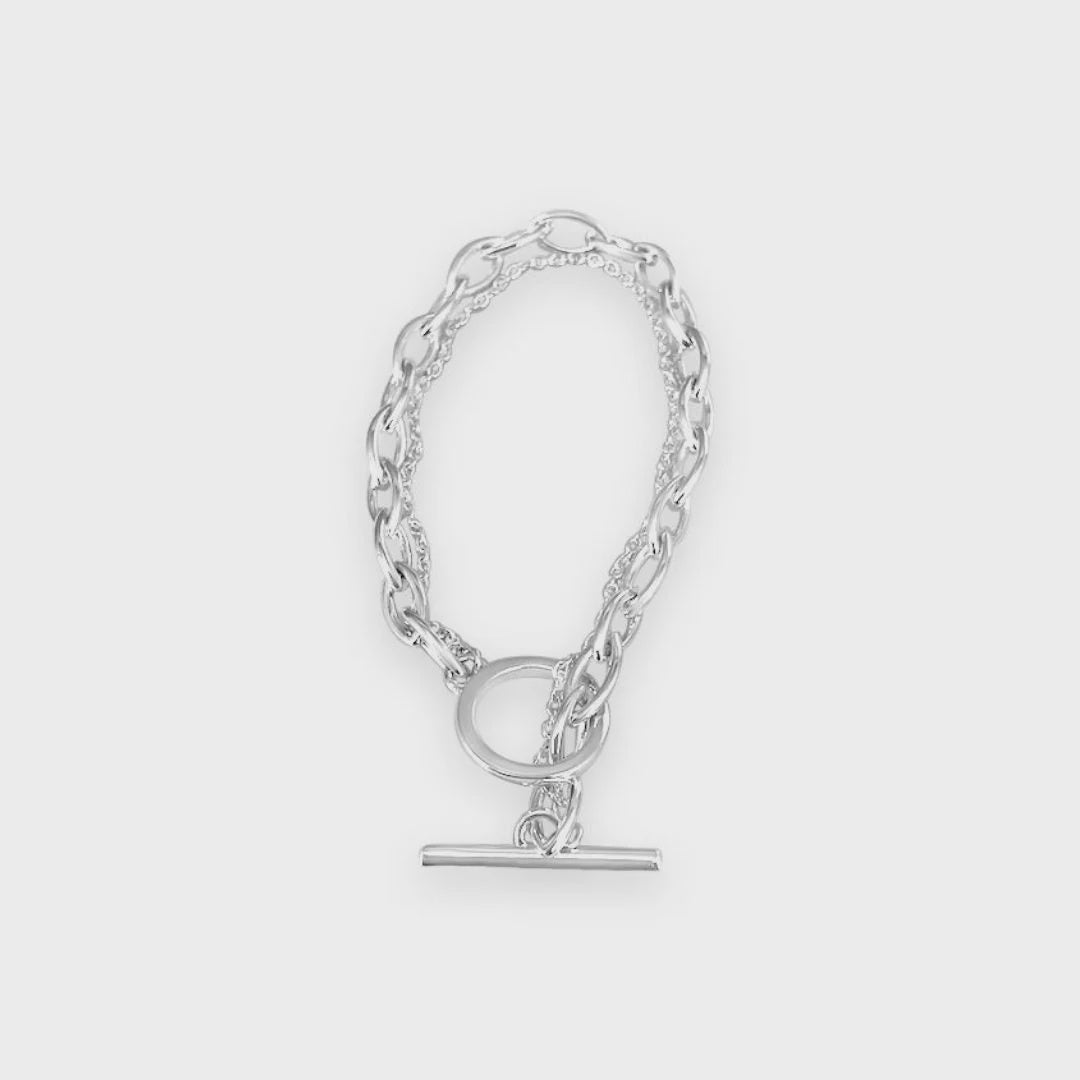 Demi Sterling Silver Double Chain Fob Bracelet