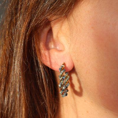 Steel Me -Dusky Blue Twist YG Hoop Earrings