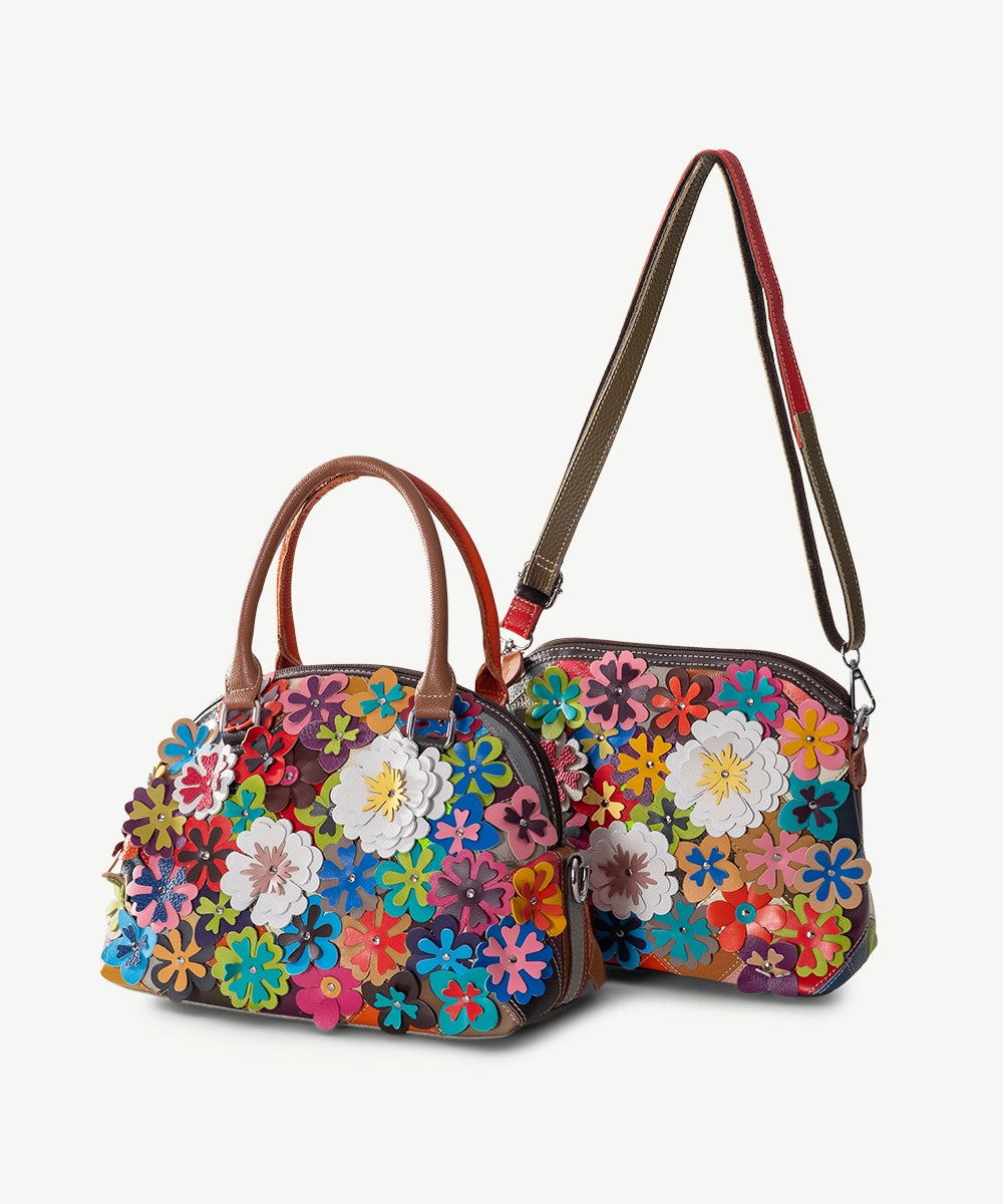Floral Delight - Leather Tote Bag