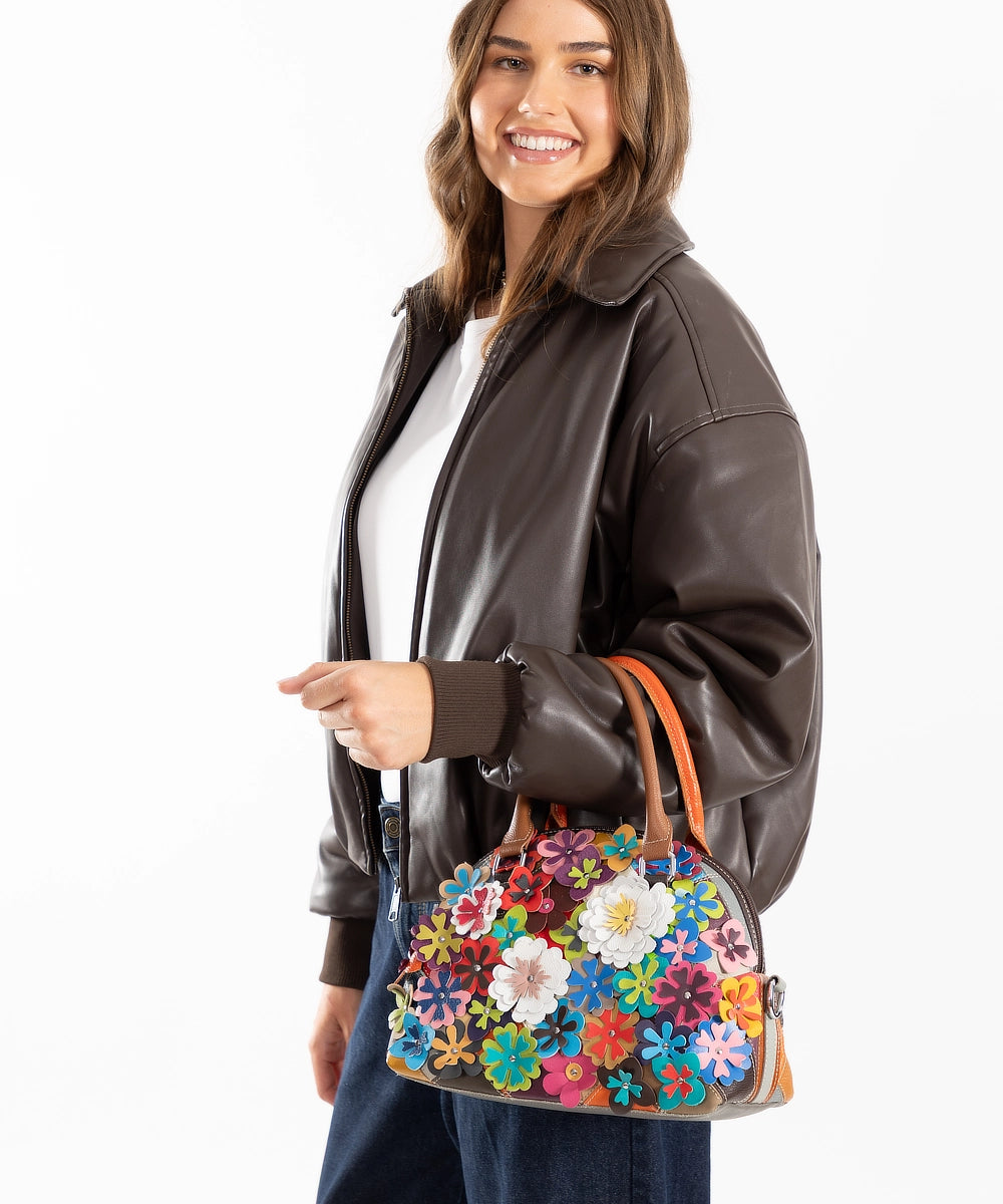Floral Delight - Leather Tote Bag