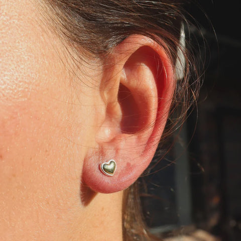 The Heart Series -YG & Silver Heart Earrings