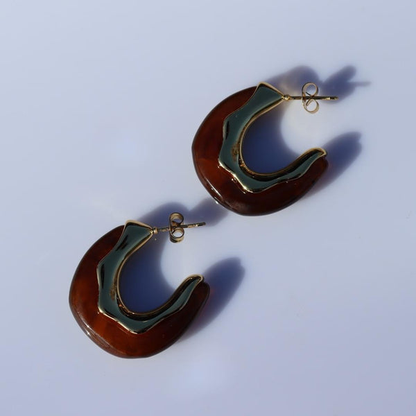 Steel Me - Tortoiseshell Resin/Yellow Gold Hoop Earrings