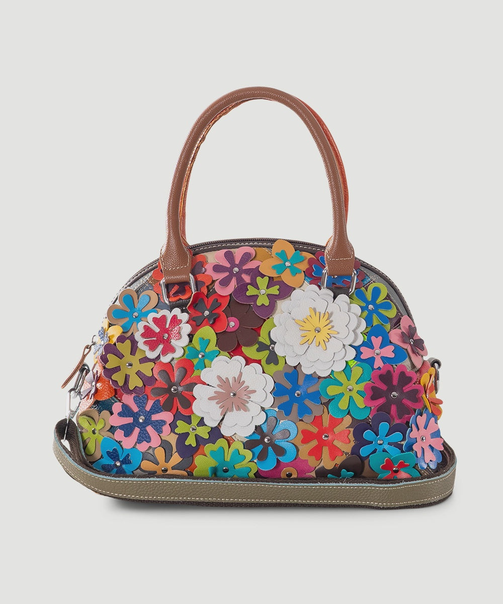 Floral Delight - Leather Tote Bag