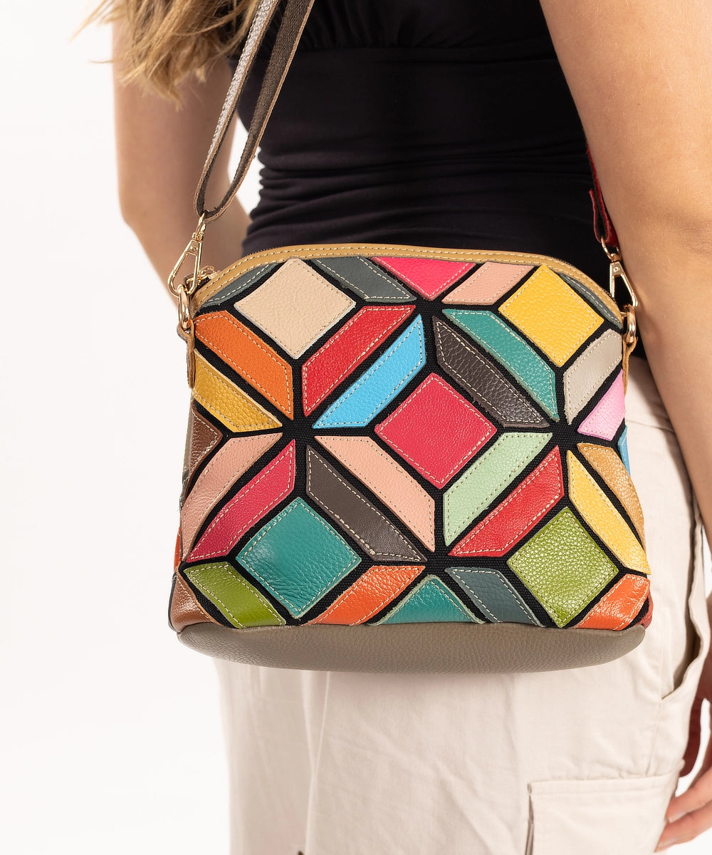 Geometric Leather Cross Body Bag