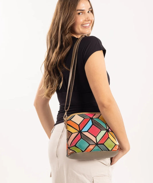 Geometric Leather Cross Body Bag