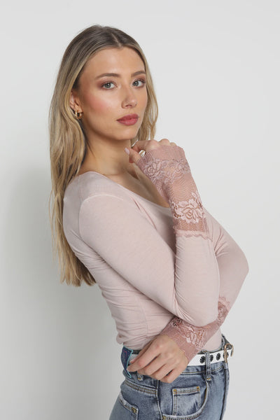 Long Sleeved T With French Lace Trim