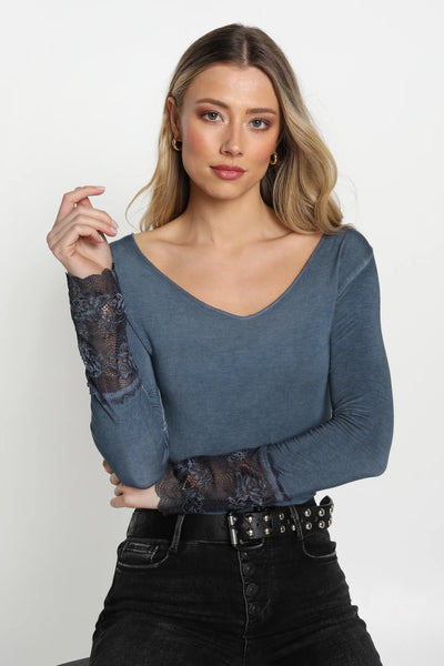 Long Sleeved T With French Lace Trim