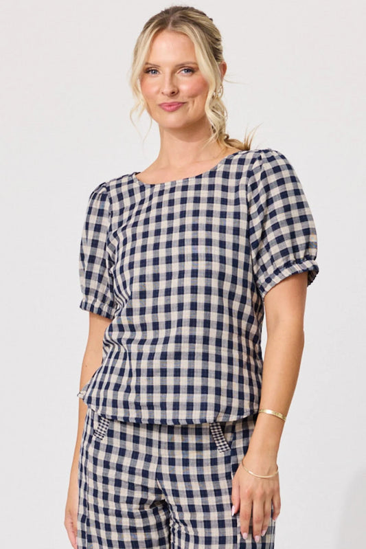 Lydia Top - Navy Gingham