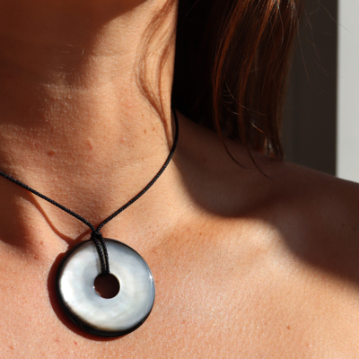 Silver Perle -Mother of Pearl Black Cord Necklace