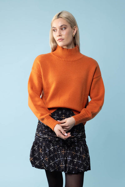 Olivia High Neck Knit Jumper - Orange