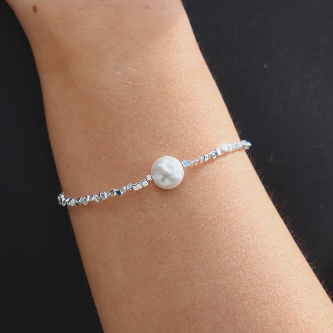 Silver Perle Silver Hematite & Fresh Water Pearl Bracelet