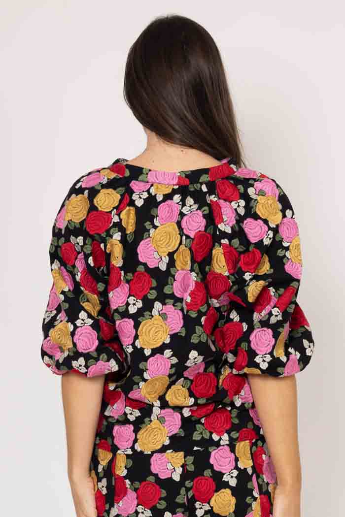 Layla Embroidered Blouse - Black Floral