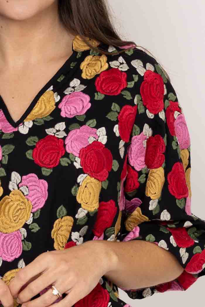 Layla Embroidered Blouse - Black Floral