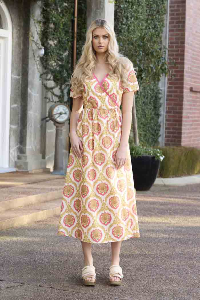 Phoebe Wrap Dress - Paisley Fluro Pink