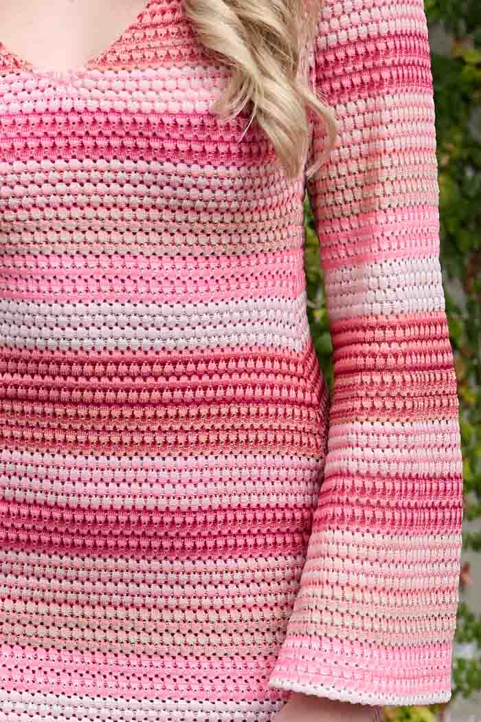 Jessie V-Neck Maxi Knit Dress - Stripe Pink