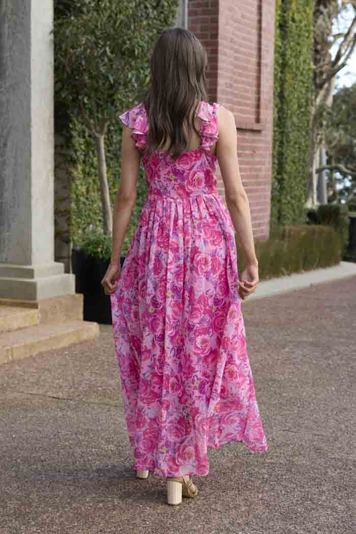 Gisele Maxi Dress - Chiffon Floral Pink