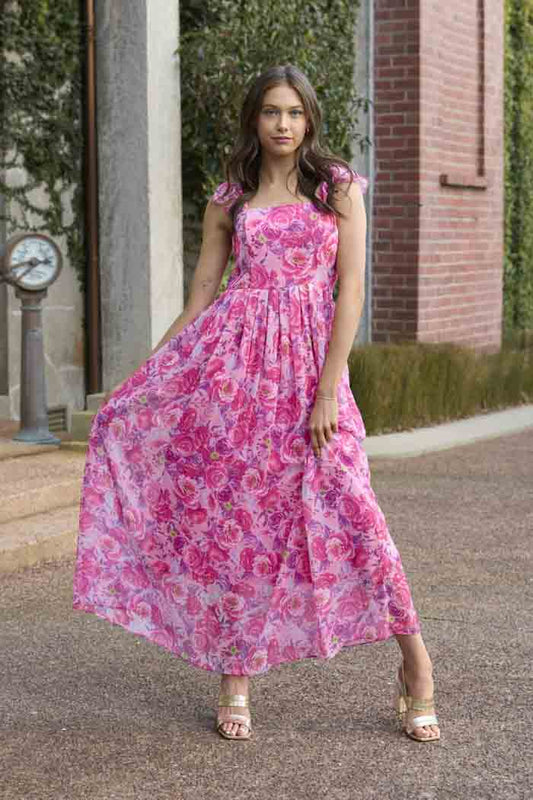 Gisele Maxi Dress - Chiffon Floral Pink