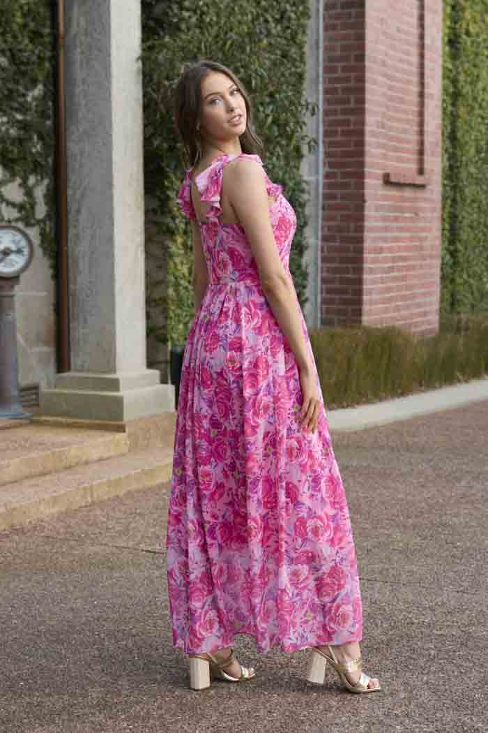 Gisele Maxi Dress - Chiffon Floral Pink