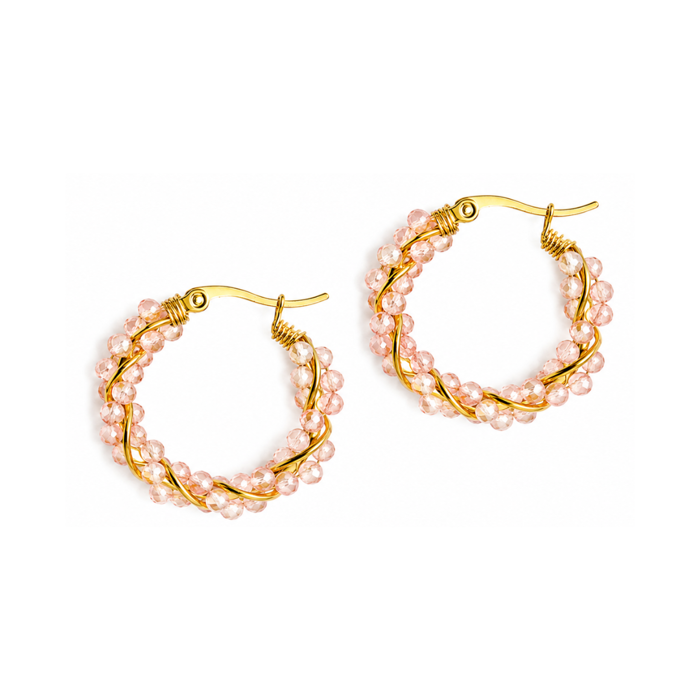 Steel Me Rose Pink Twist YG Hoop Earrings