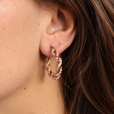 Steel Me Rose Pink Twist YG Hoop Earrings