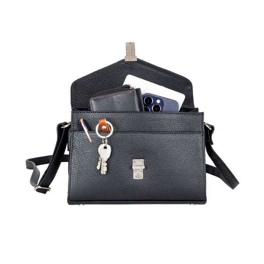 Harper - Black Leather Top Handle Crossbody Bag
