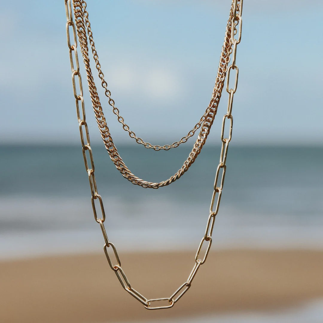 Steel Me Multi Layer Chain Necklace - Yellow Gold