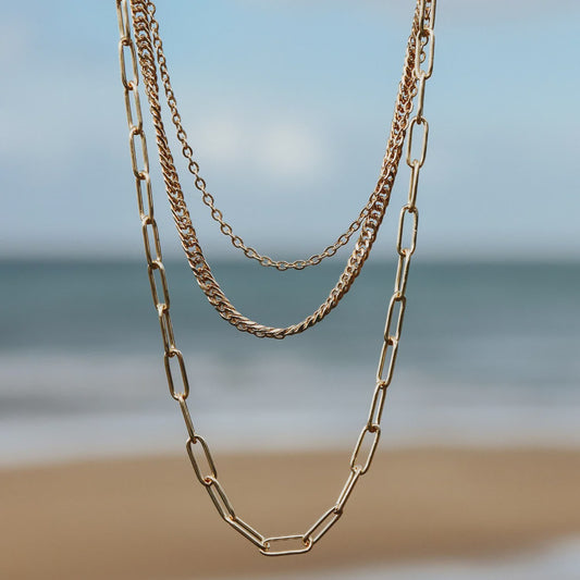 Steel Me Multi Layer Chain Necklace - Yellow Gold